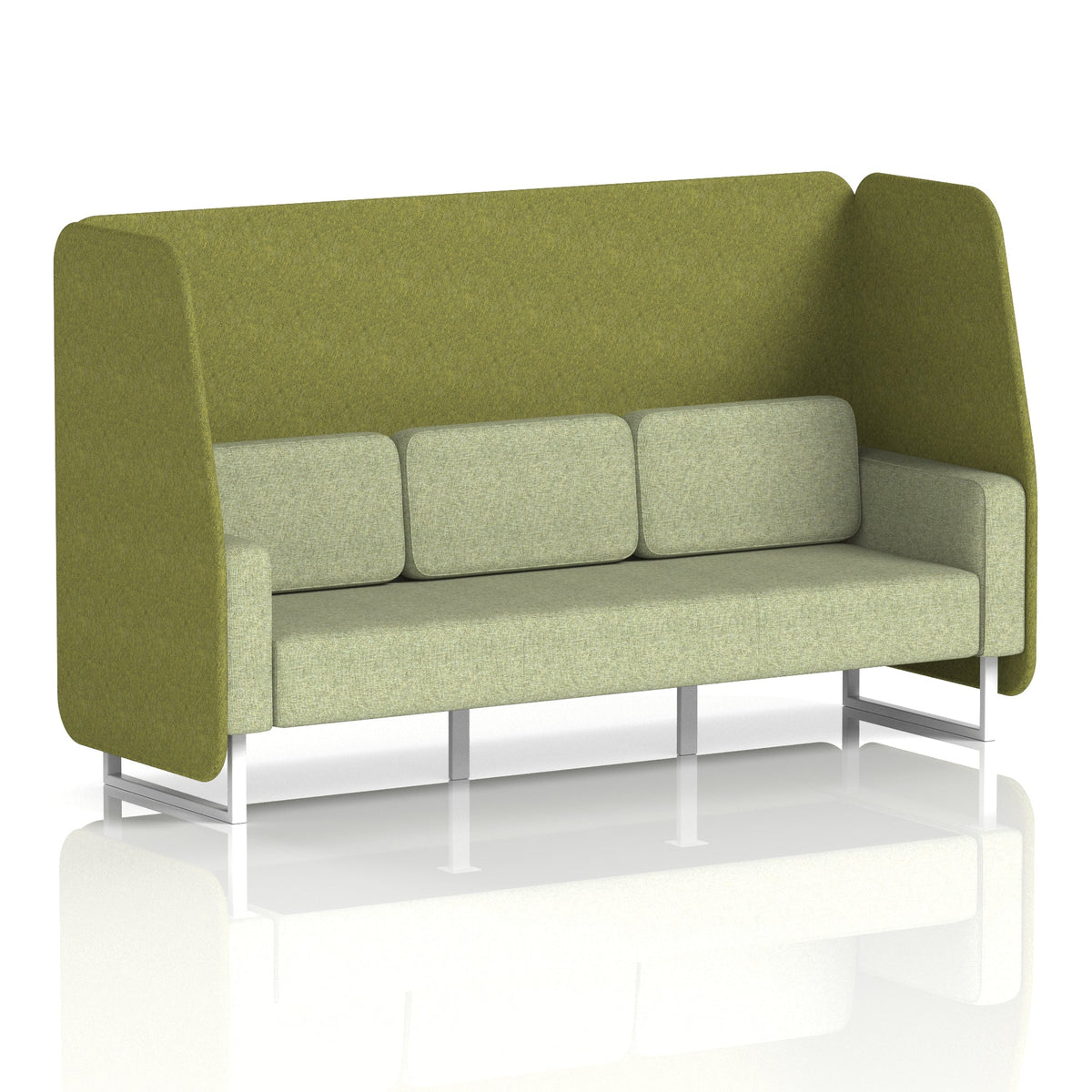 Commercial 3 Seater Open Privacy Booth – Two Tone – Crib 5 Rivet - Olive Panels And Burnish Sofa White - Industrious Decor