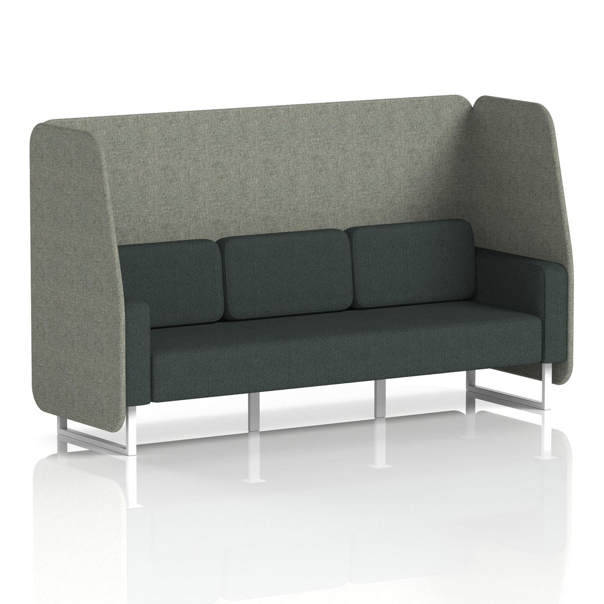 Commercial 3 Seater Open Privacy Booth – Two Tone – Crib 5 Rivet - Vitreous Panels And Charcoal Sofa White - Industrious Decor