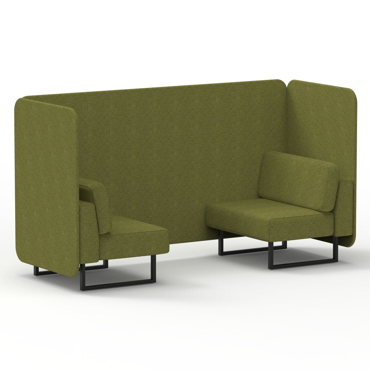 Commercial 2 Seater Privacy Booth – Bench – Single Tone – Crib 5 Rivet - Olive Panels And Sofa Black - Industrious Decor