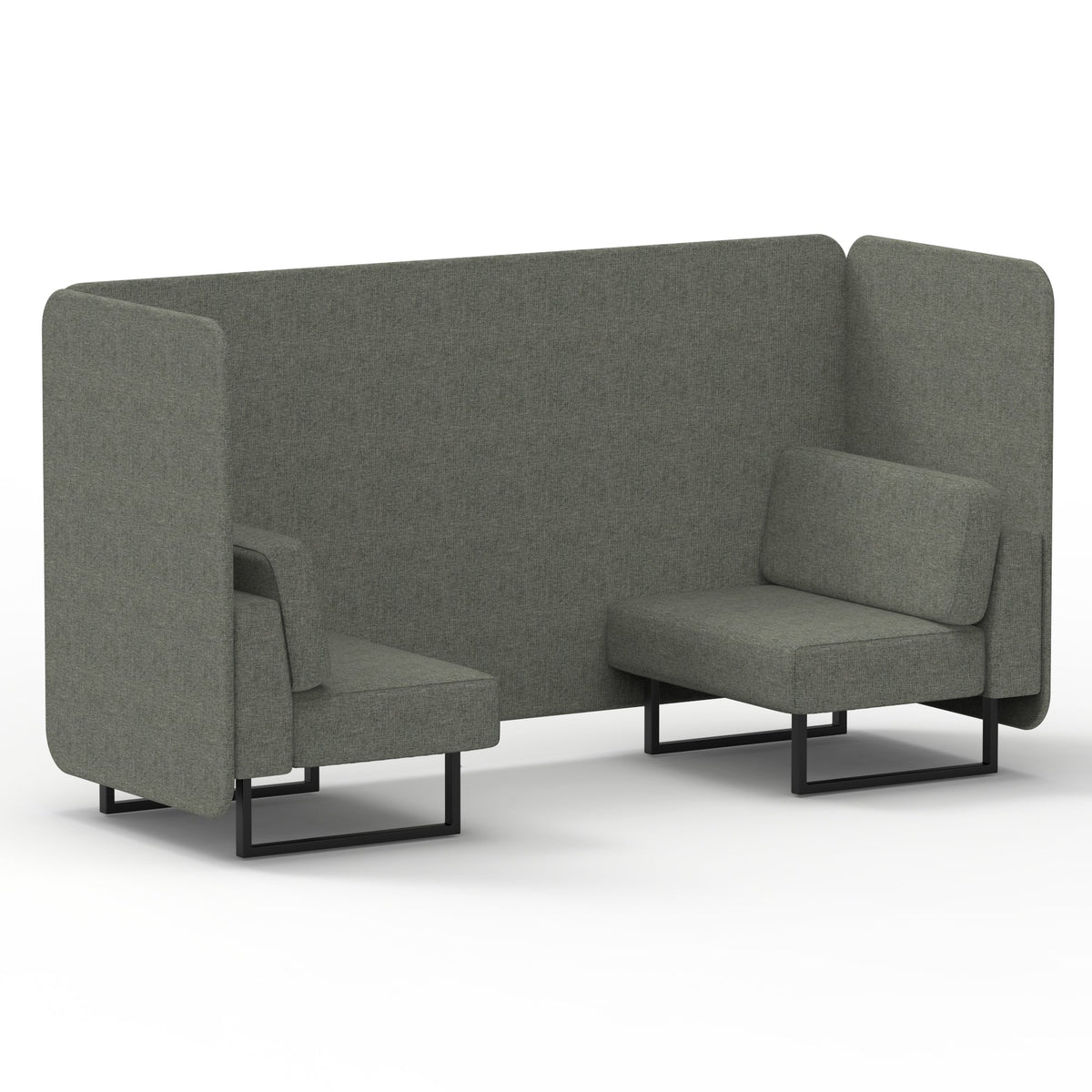 Commercial 2 Seater Privacy Booth – Bench – Single Tone – Crib 5 Rivet - Vitreous Panels And Sofa Black - Industrious Decor