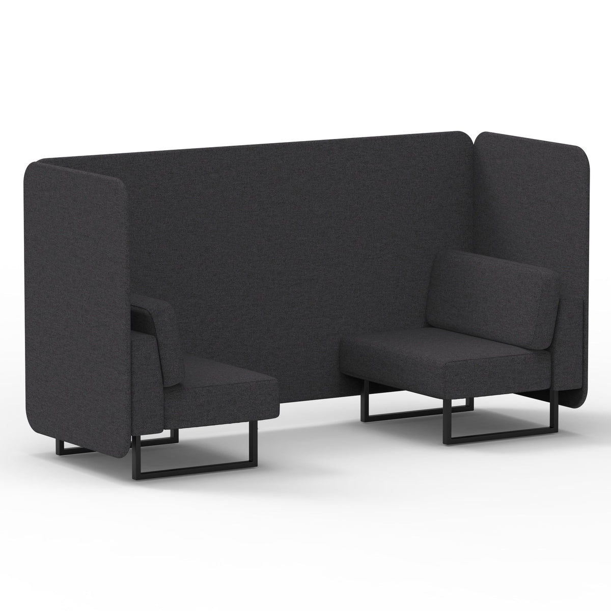 Commercial 2 Seater Privacy Booth – Bench – Single Tone – Crib 5 X2 - Arithmetic Panels And Sofa Black - Industrious Decor