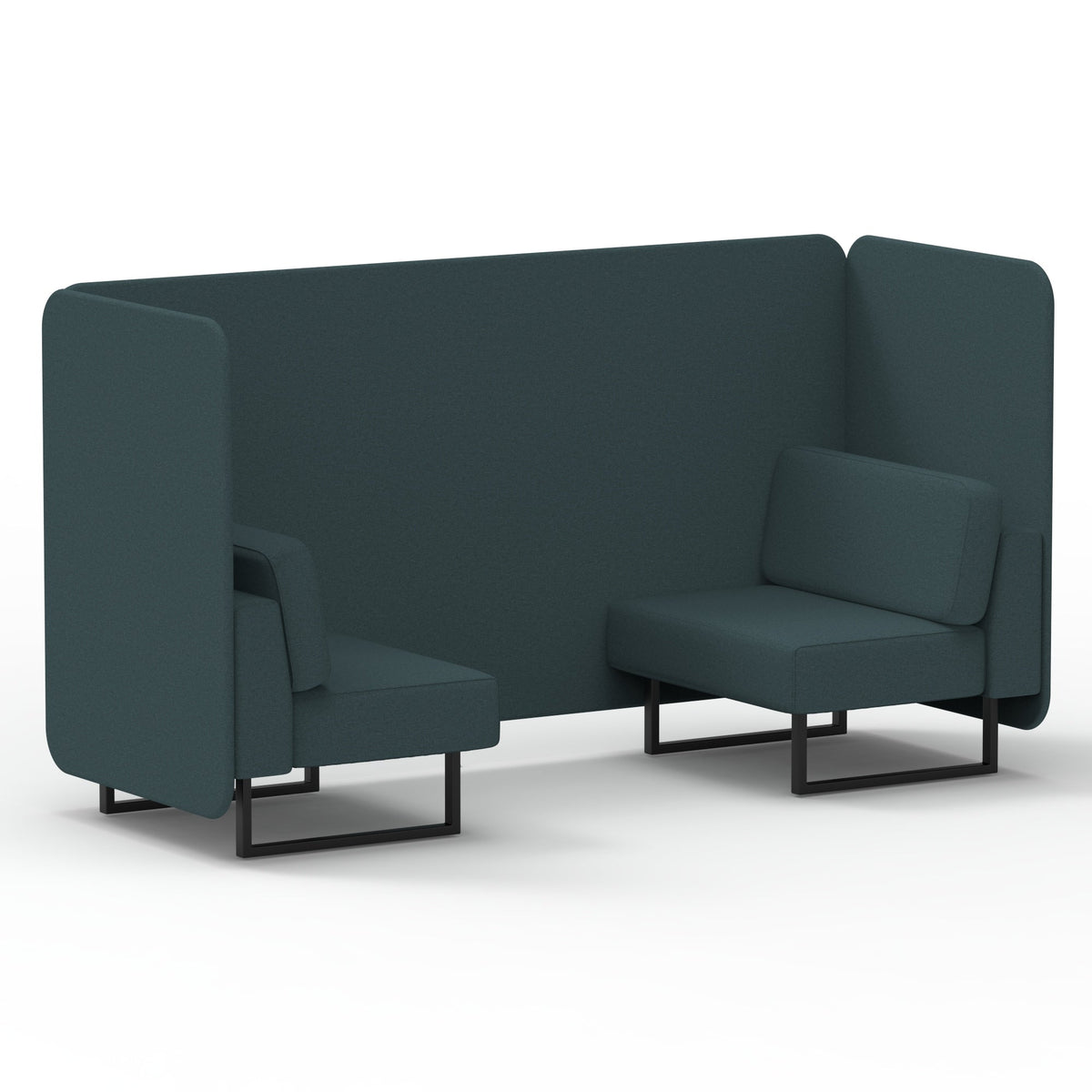 Commercial 2 Seater Privacy Booth – Bench – Single Tone – Crib 5 X2 - Polygon Panels And Sofa Black - Industrious Decor