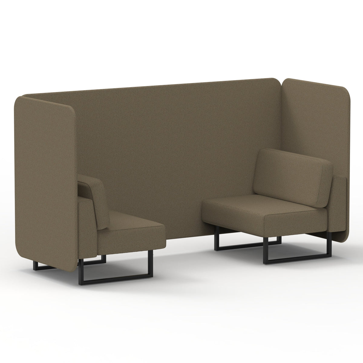 Commercial 2 Seater Privacy Booth – Bench – Single Tone – Crib 5 Main Line Flax - Bank Panels And Sofa Black - Industrious Decor