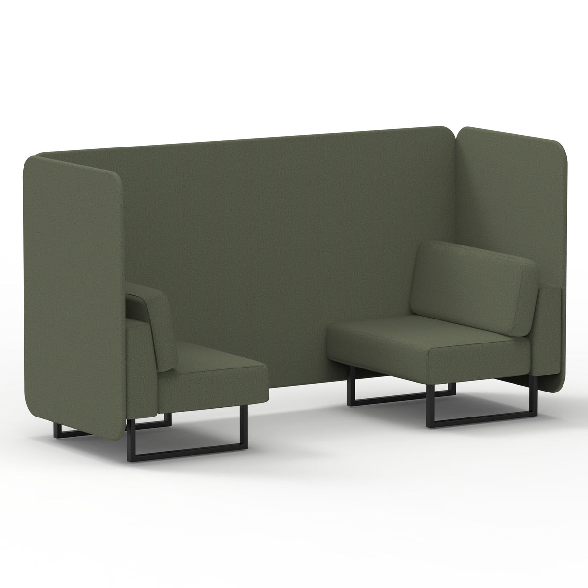 Commercial 2 Seater Privacy Booth – Bench – Single Tone – Crib 5 Main Line Flax - Monument Panels And Sofa Black - Industrious Decor