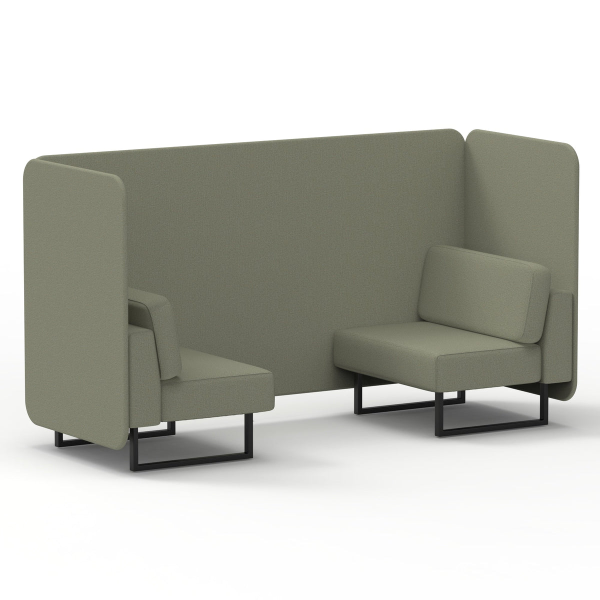 Commercial 2 Seater Privacy Booth – Bench – Single Tone – Crib 5 Main Line Flax - Newbury Panels And Sofa Black - Industrious Decor