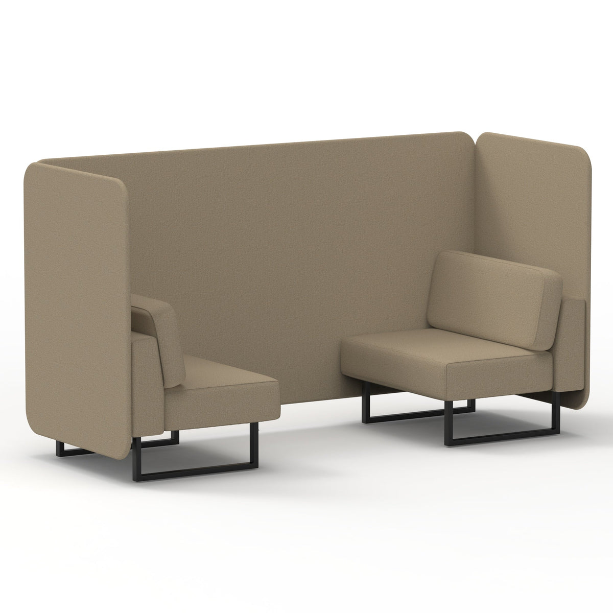 Commercial 2 Seater Privacy Booth – Bench – Single Tone – Crib 5 Main Line Flax - Upminster Panels And Sofa Black - Industrious Decor