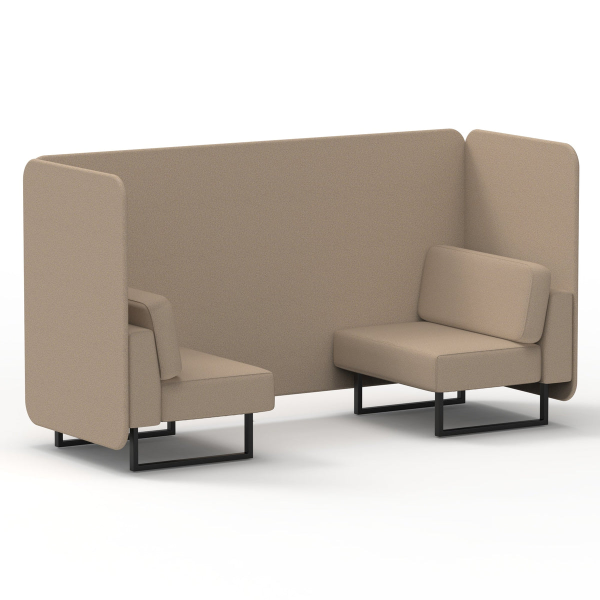 Commercial 2 Seater Privacy Booth – Bench – Single Tone – Crib 5 Synergy - Affix Panels And Sofa Black - Industrious Decor