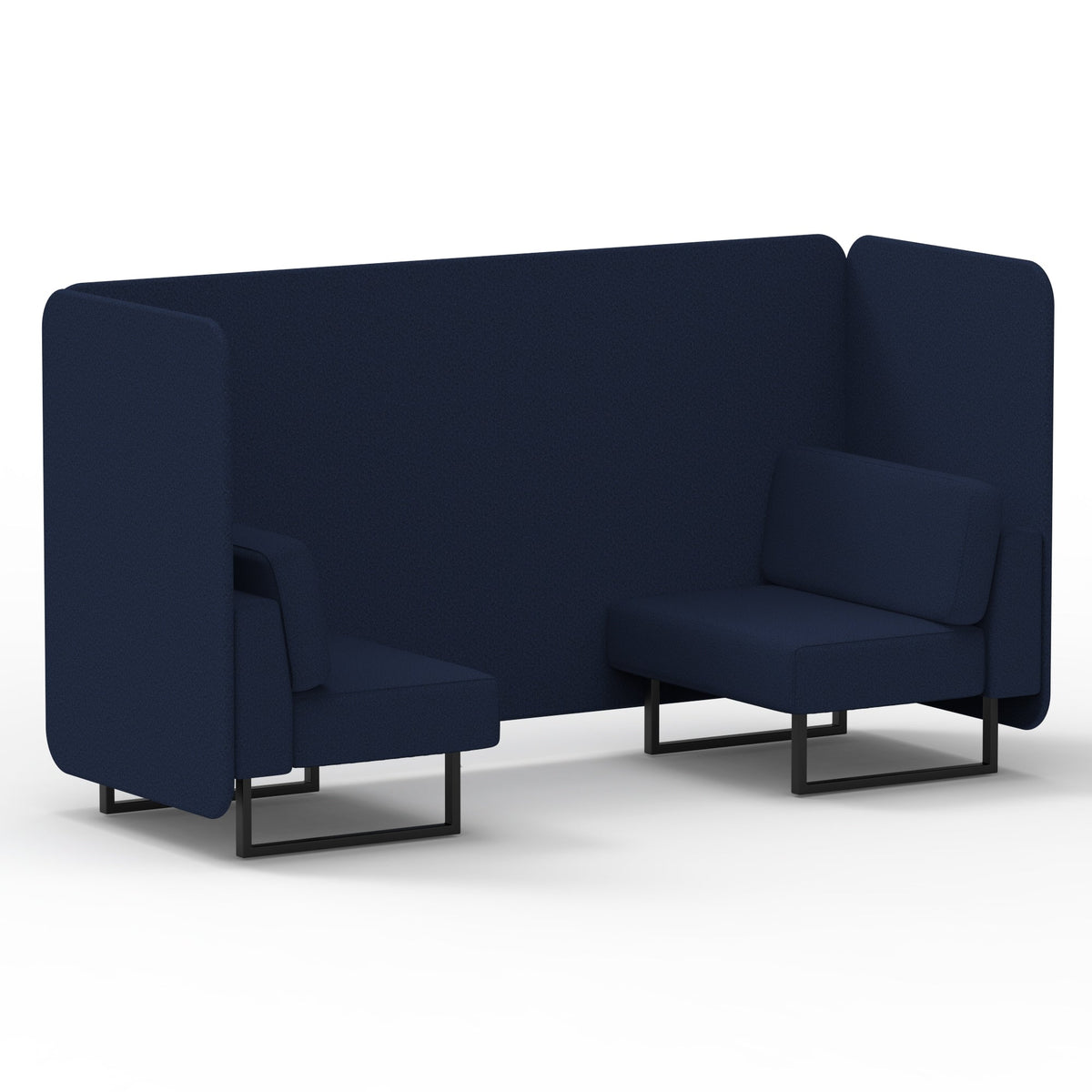 Commercial 2 Seater Privacy Booth – Bench – Single Tone – Crib 5 Synergy - Alike Panels And Sofa Black - Industrious Decor