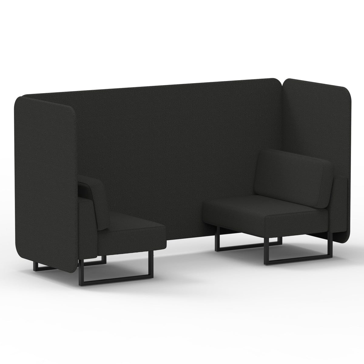 Commercial 2 Seater Privacy Booth – Bench – Single Tone – Crib 5 Synergy - Mix Panels And Sofa Black - Industrious Decor