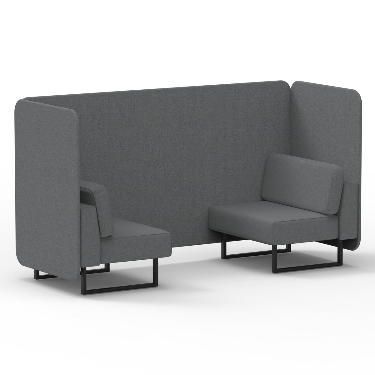 Commercial 2 Seater Privacy Booth – Bench – Single Tone – Crib 5 Synergy - Partner Panels And Sofa Black - Industrious Decor