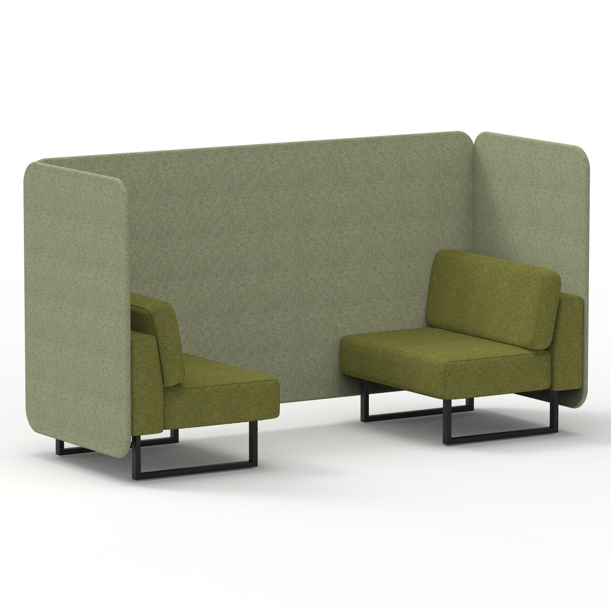 Commercial 2 Seater Privacy Booth – Bench – Two Tone – Crib 5 Rivet - Burnish Panels And Olive Sofa Black - Industrious Decor
