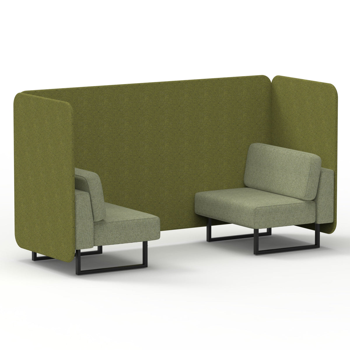 Commercial 2 Seater Privacy Booth – Bench – Two Tone – Crib 5 Rivet - Olive Panels And Burnish Sofa Black - Industrious Decor
