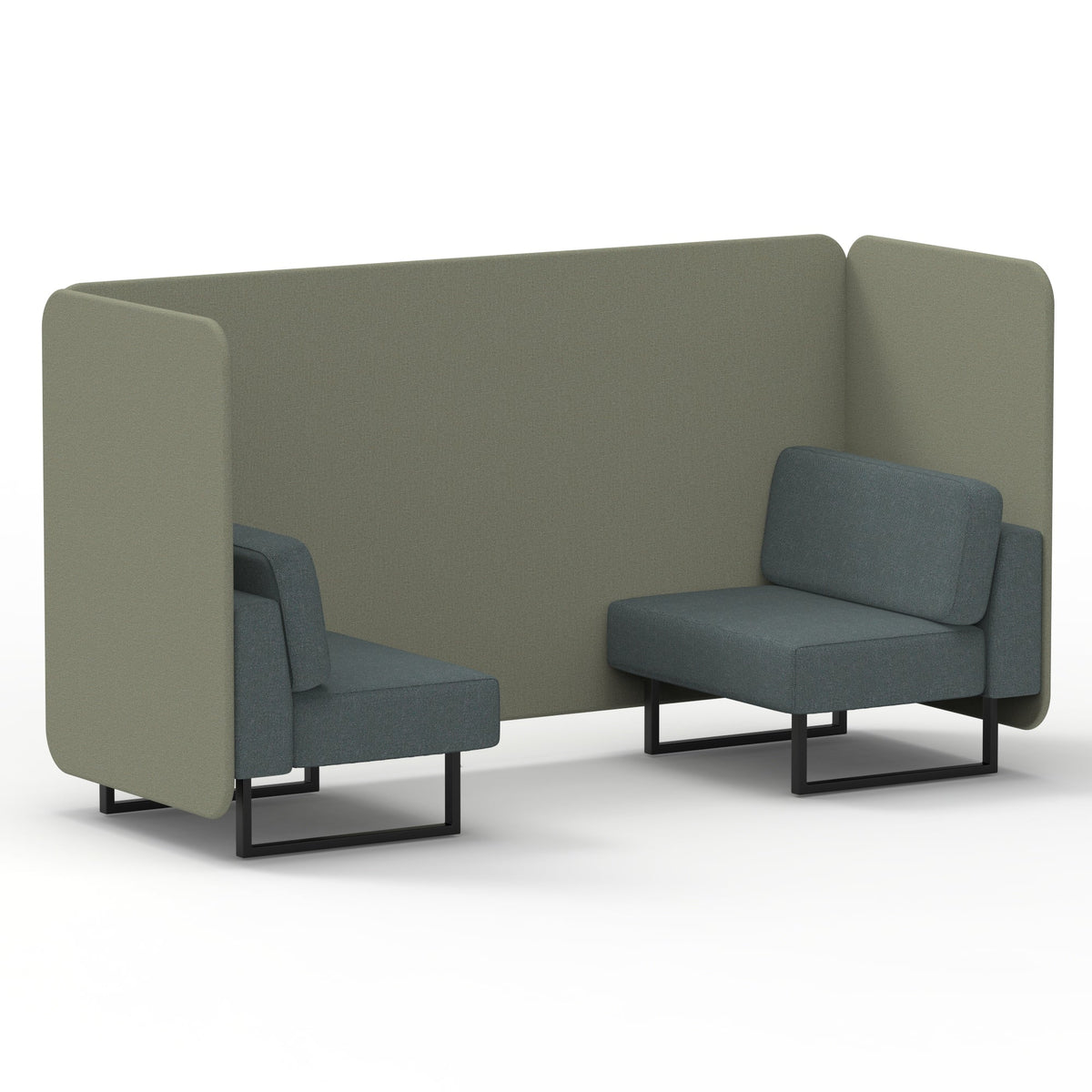 Commercial 2 Seater Privacy Booth – Bench – Two Tone – Crib 5 Main Line Flax - Newbury Panels And Westminster Sofa Black - Industrious Decor