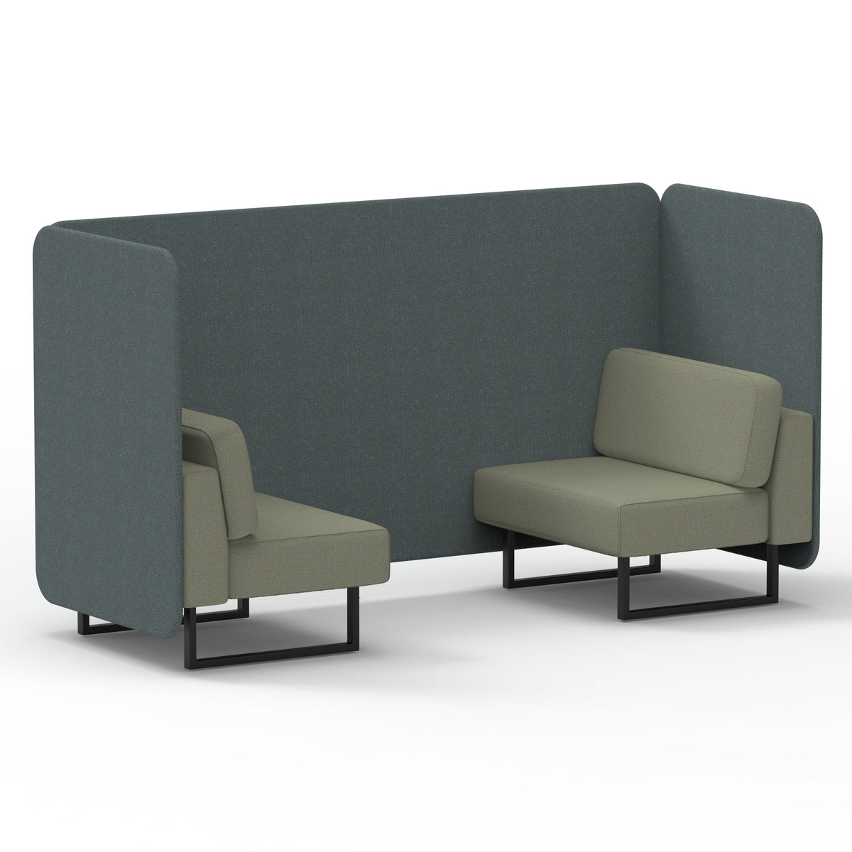 Commercial 2 Seater Privacy Booth – Bench – Two Tone – Crib 5 Main Line Flax - Westminster Panels And Newbury Sofa Black - Industrious Decor