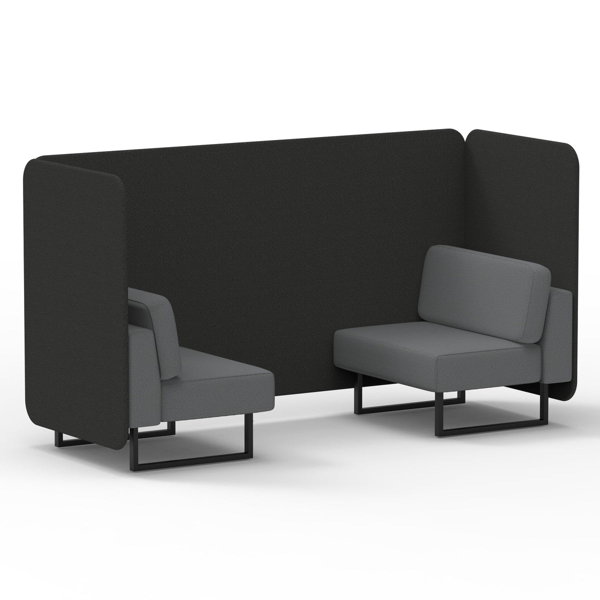 Commercial 2 Seater Privacy Booth – Bench – Two Tone – Crib 5 Synergy - Mix Panels And Partner Sofa Black - Industrious Decor