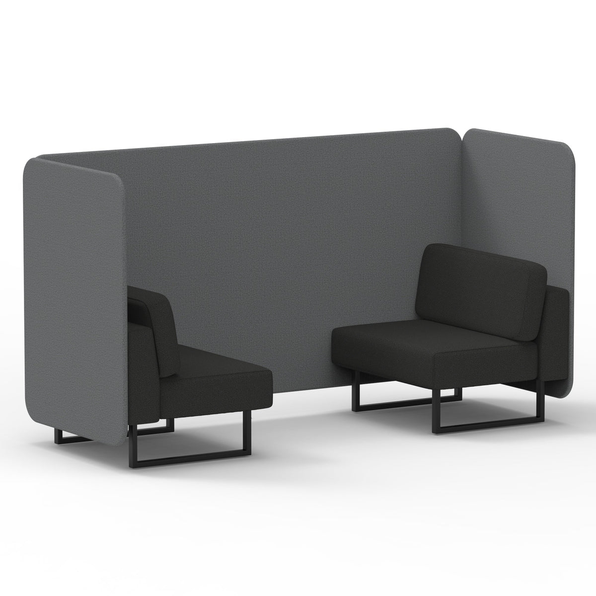 Commercial 2 Seater Privacy Booth – Bench – Two Tone – Crib 5 Synergy - Partner Panels And Mix Sofa Black - Industrious Decor