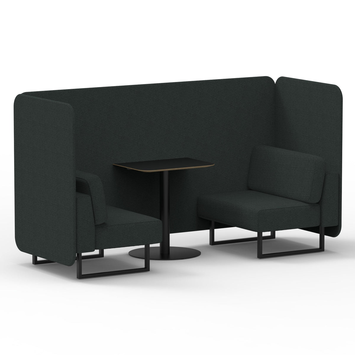 Commercial 2 Seater Privacy Booth – Bench with Black Table – Single Tone – Crib 5 Rivet - Charcoal Panels And Sofa Black - Industrious Decor