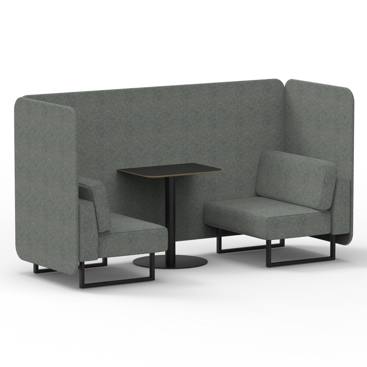 Commercial 2 Seater Privacy Booth – Bench with Black Table – Single Tone – Crib 5 Rivet - Prime Panels And Sofa Black - Industrious Decor