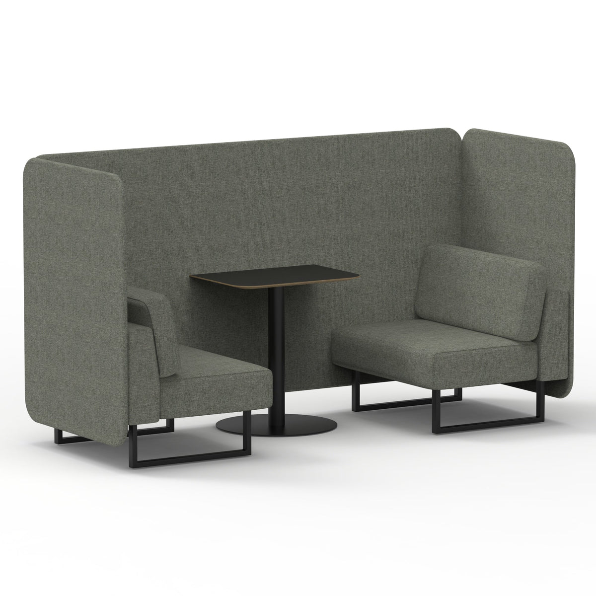Commercial 2 Seater Privacy Booth – Bench with Black Table – Single Tone – Crib 5 Rivet - Vitreous Panels And Sofa Black - Industrious Decor