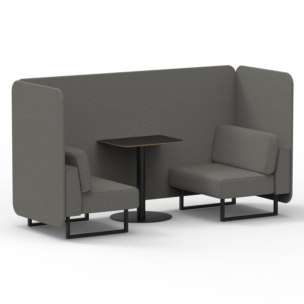 Commercial 2 Seater Privacy Booth – Bench with Black Table – Single Tone – Crib 5 X2 - Number Panels And Sofa Black - Industrious Decor