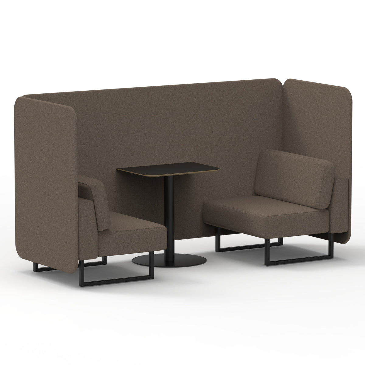 Commercial 2 Seater Privacy Booth – Bench with Black Table – Single Tone – Crib 5 X2 - Theory Panels And Sofa Black - Industrious Decor