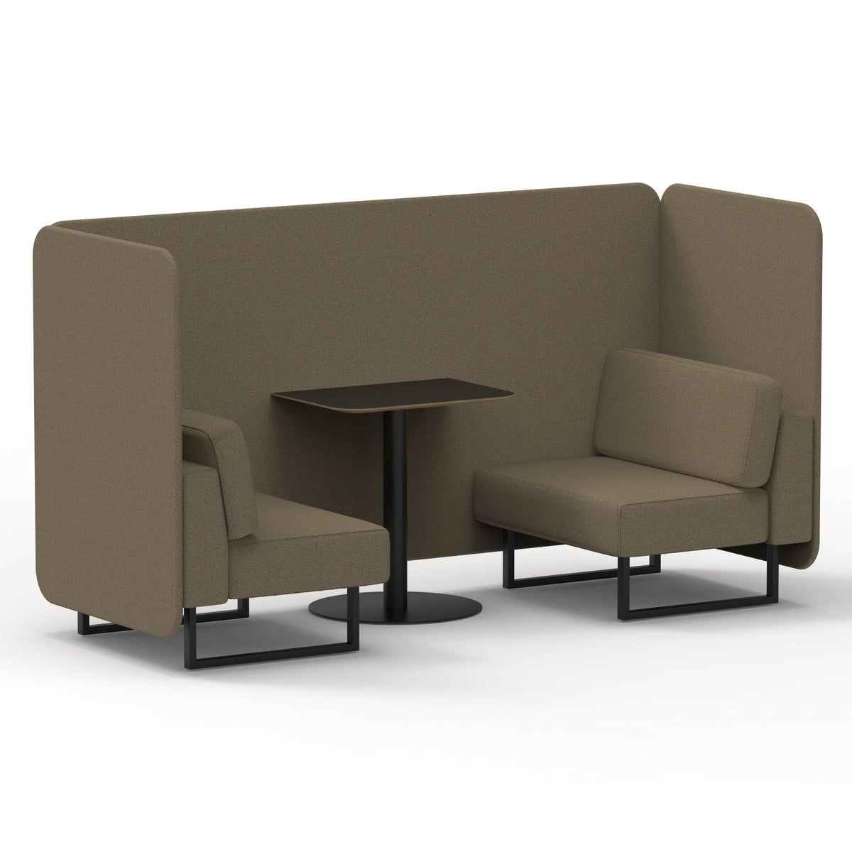 Commercial 2 Seater Privacy Booth – Bench with Black Table – Single Tone – Crib 5 Main Line Flax - Bank Panels And Sofa Black - Industrious Decor
