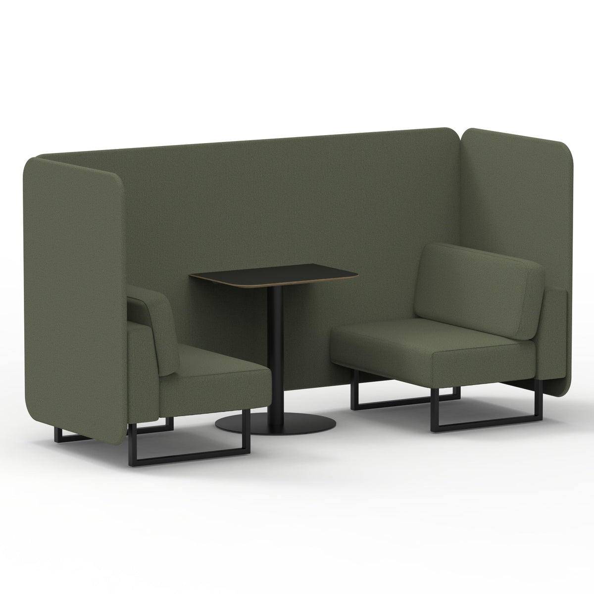 Commercial 2 Seater Privacy Booth – Bench with Black Table – Single Tone – Crib 5 Main Line Flax - Monument Panels And Sofa Black - Industrious Decor