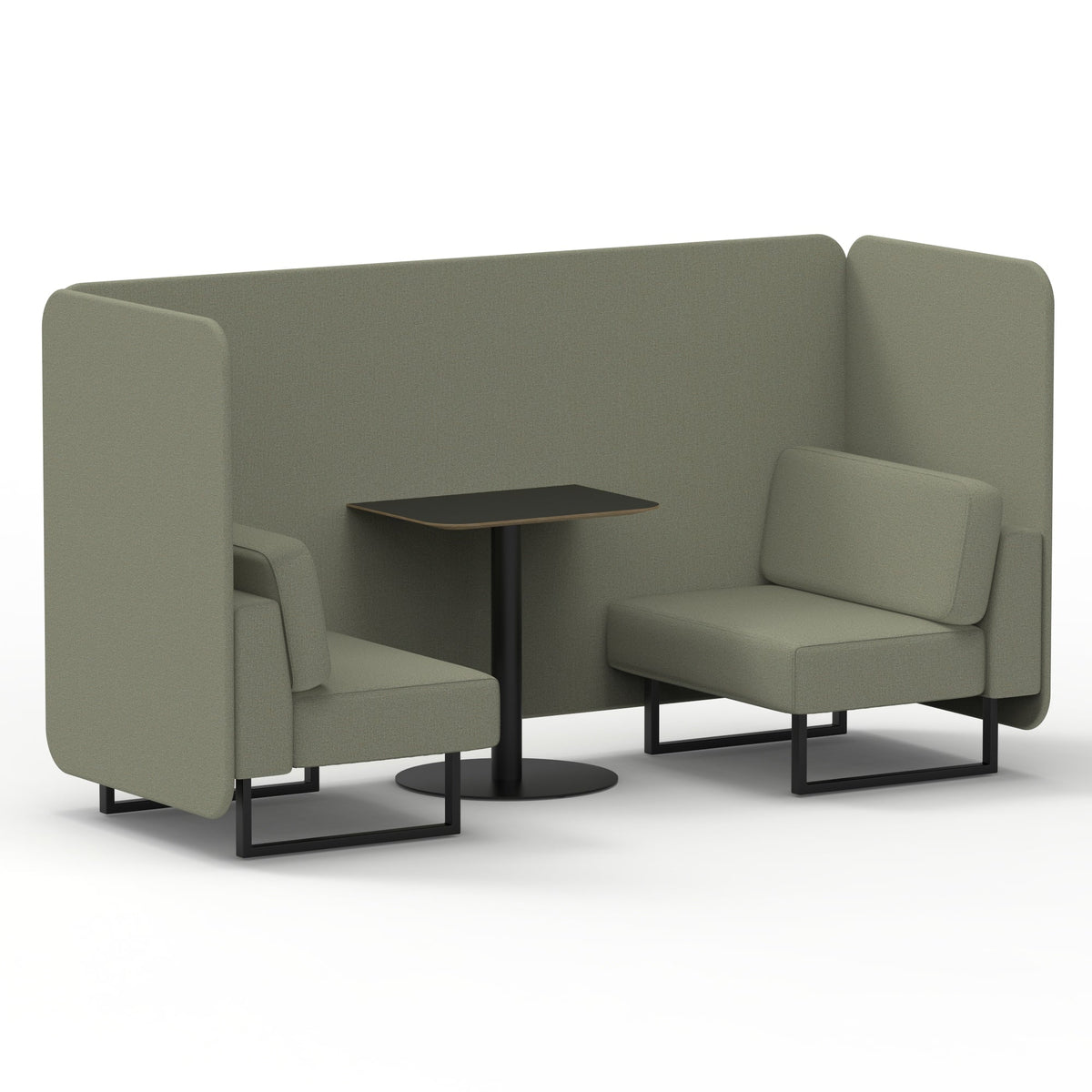 Commercial 2 Seater Privacy Booth – Bench with Black Table – Single Tone – Crib 5 Main Line Flax - Newbury Panels And Sofa Black - Industrious Decor