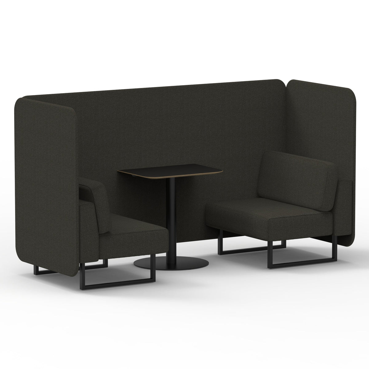 Commercial 2 Seater Privacy Booth – Bench with Black Table – Single Tone – Crib 5 Main Line Flax - Temple Panels And Sofa Black - Industrious Decor