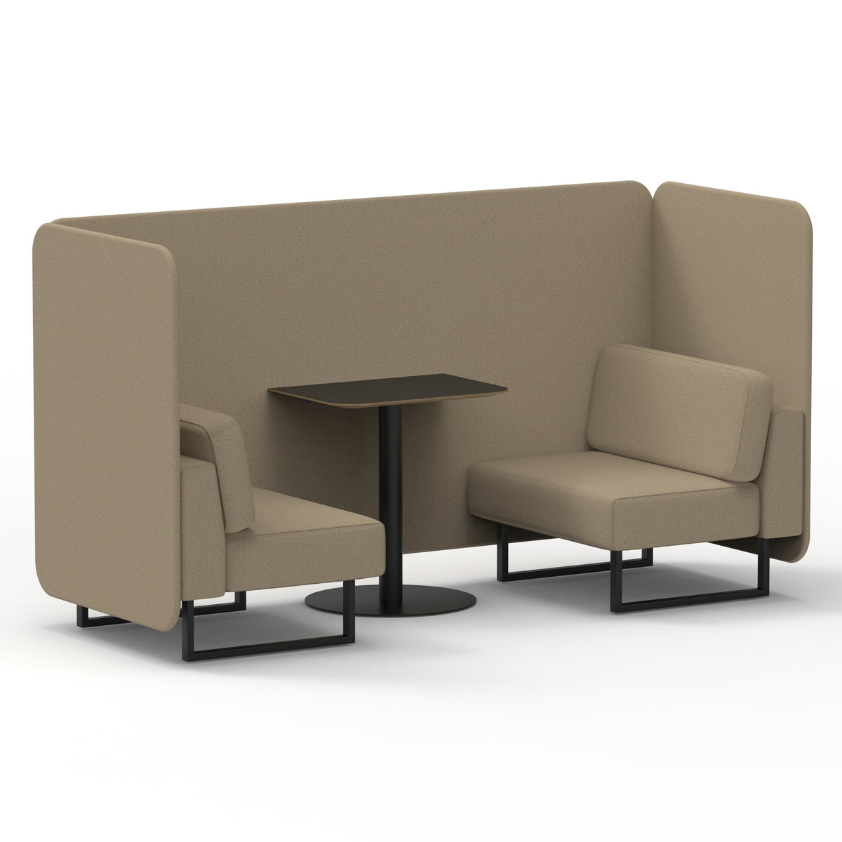 Commercial 2 Seater Privacy Booth – Bench with Black Table – Single Tone – Crib 5 Main Line Flax - Upminster Panels And Sofa Black - Industrious Decor