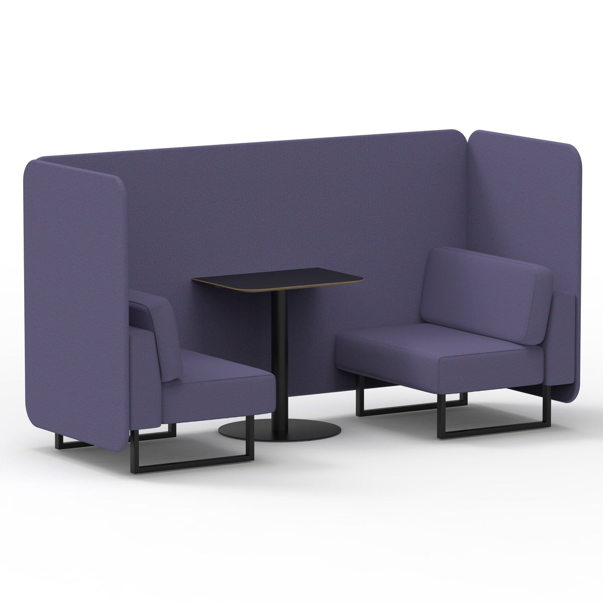 Commercial 2 Seater Privacy Booth – Bench with Black Table – Single Tone – Crib 5 Synergy - Order Panels And Sofa Black - Industrious Decor