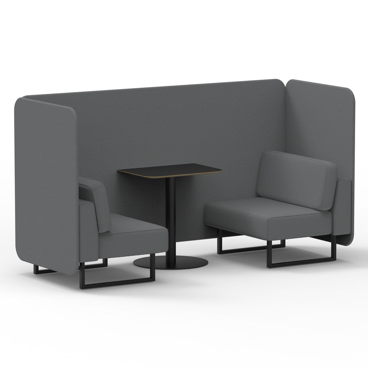 Commercial 2 Seater Privacy Booth – Bench with Black Table – Single Tone – Crib 5 Synergy - Partner Panels And Sofa Black - Industrious Decor