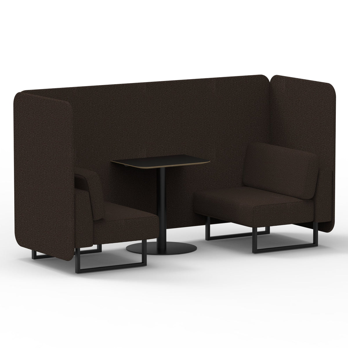 Commercial 2 Seater Privacy Booth – Bench with Black Table – Single Tone – Crib 5 Synergy - Wed Panels And Sofa Black - Industrious Decor