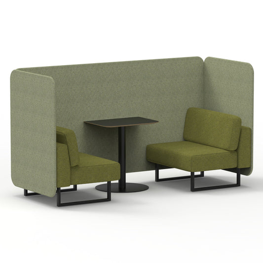 Commercial 2 Seater Privacy Booth – Bench with Black Table – Two Tone – Crib 5 Rivet - Burnish Panels And Olive Sofa Black - Industrious Decor