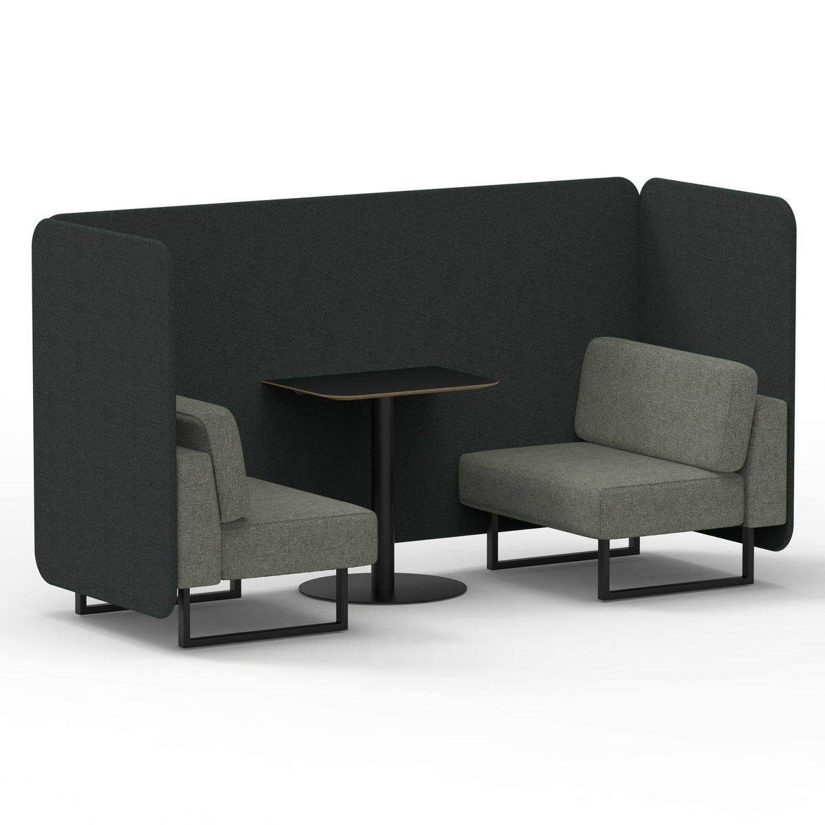 Commercial 2 Seater Privacy Booth – Bench with Black Table – Two Tone – Crib 5 Rivet - Charcoal Panels And Vitreous Sofa Black - Industrious Decor