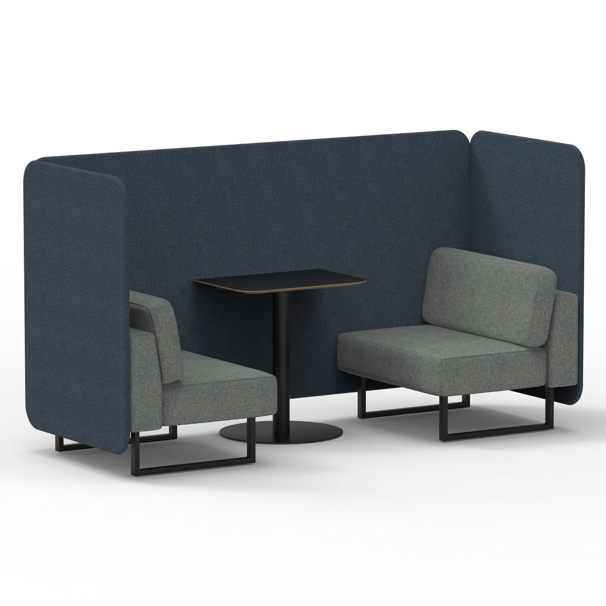 Commercial 2 Seater Privacy Booth – Bench with Black Table – Two Tone – Crib 5 Rivet - Crucible Panels And Prime Sofa Black - Industrious Decor