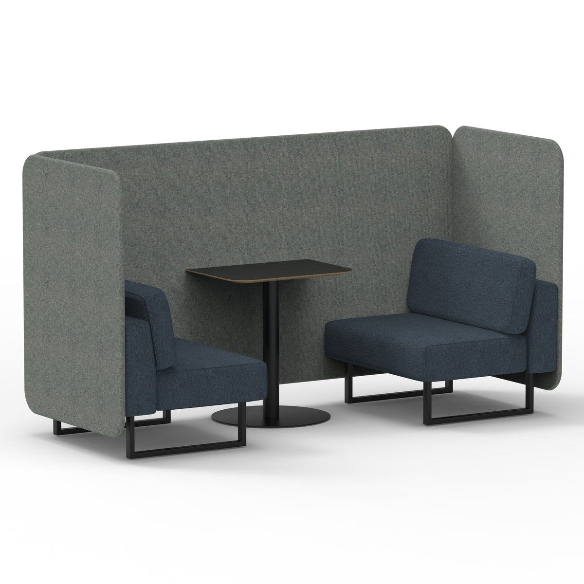 Commercial 2 Seater Privacy Booth – Bench with Black Table – Two Tone – Crib 5 Rivet - Prime Panels And Crucible Sofa Black - Industrious Decor