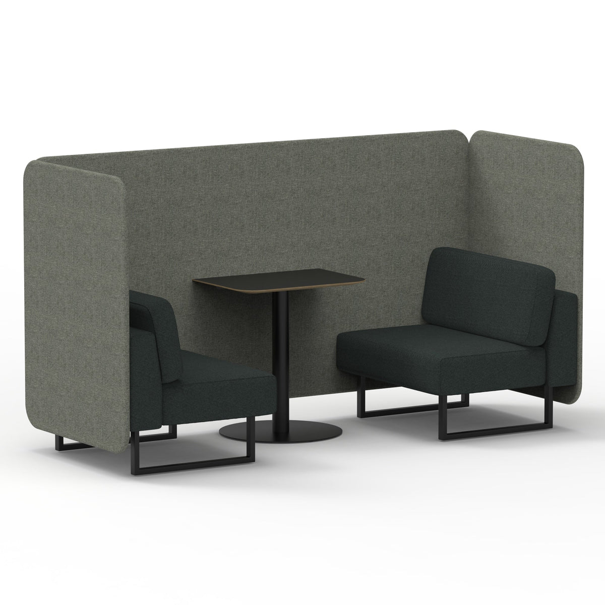 Commercial 2 Seater Privacy Booth – Bench with Black Table – Two Tone – Crib 5 Rivet - Vitreous Panels And Charcoal Sofa Black - Industrious Decor