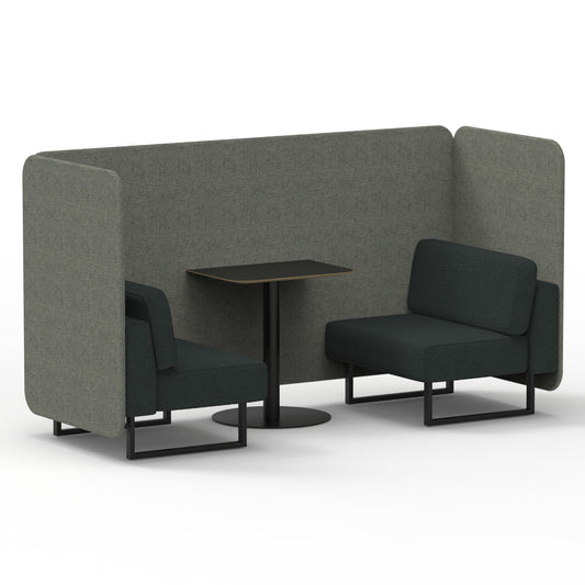 Commercial 2 Seater Privacy Booth – Bench with Black Table – Two Tone – Crib 5 Rivet - Vitreous Panels And Charcoal Sofa Black - Industrious Decor