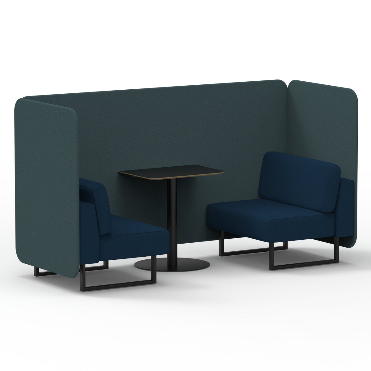 Commercial 2 Seater Privacy Booth – Bench with Black Table – Two Tone – Crib 5 X2 - Polygon Panels And Calculus Sofa Black - Industrious Decor