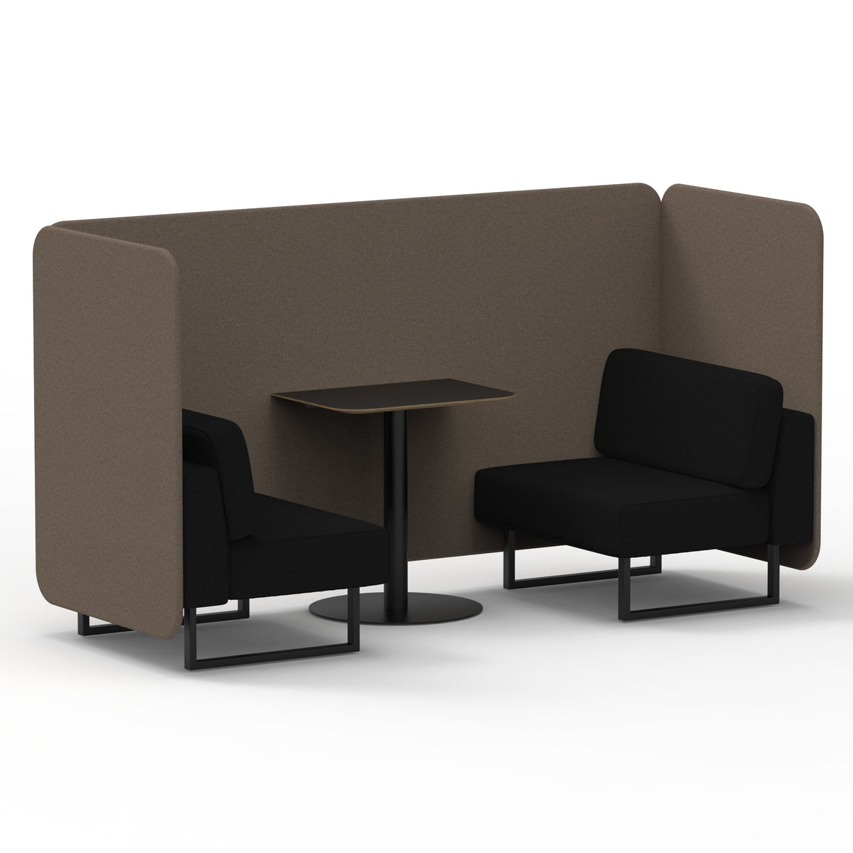 Commercial 2 Seater Privacy Booth – Bench with Black Table – Two Tone – Crib 5 X2 - Theory Panels And Diameter Sofa Black - Industrious Decor