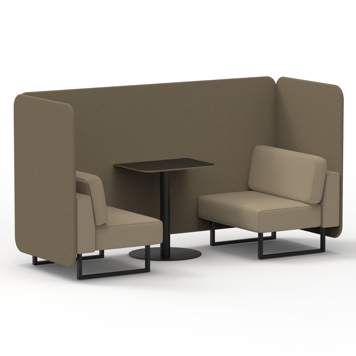 Commercial 2 Seater Privacy Booth – Bench with Black Table – Two Tone – Crib 5 Main Line Flax - Bank Panels And Upminster Sofa Black - Industrious Decor