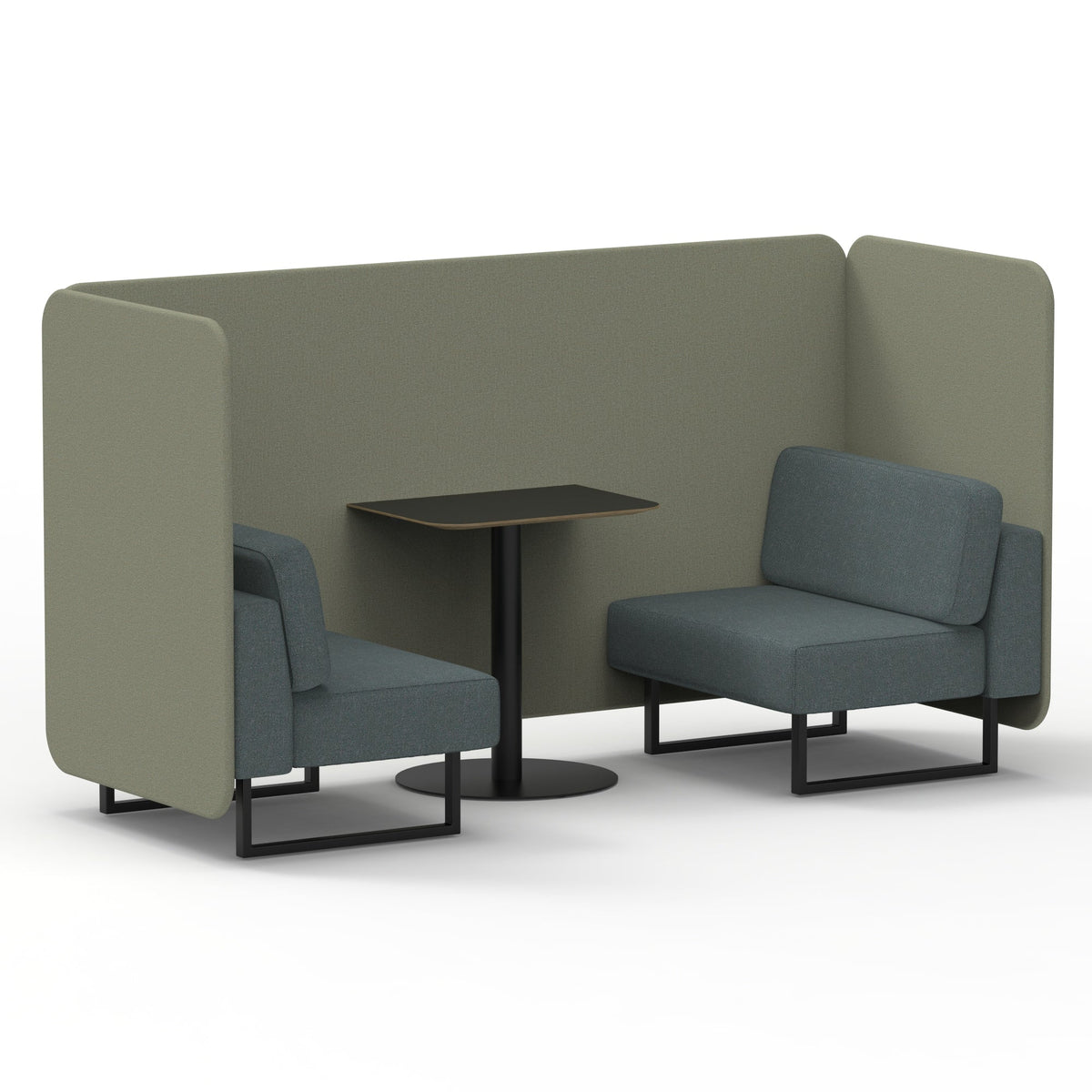 Commercial 2 Seater Privacy Booth – Bench with Black Table – Two Tone – Crib 5 Main Line Flax - Newbury Panels And Westminster Sofa Black - Industrious Decor