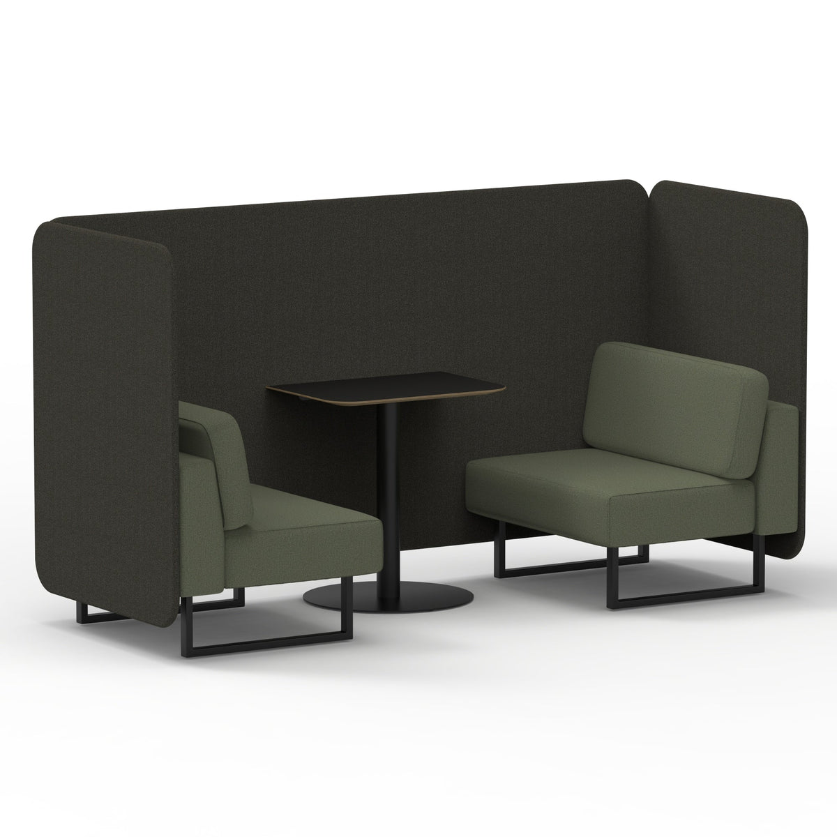 Commercial 2 Seater Privacy Booth – Bench with Black Table – Two Tone – Crib 5 Main Line Flax - Temple Panels And Monument Sofa Black - Industrious Decor