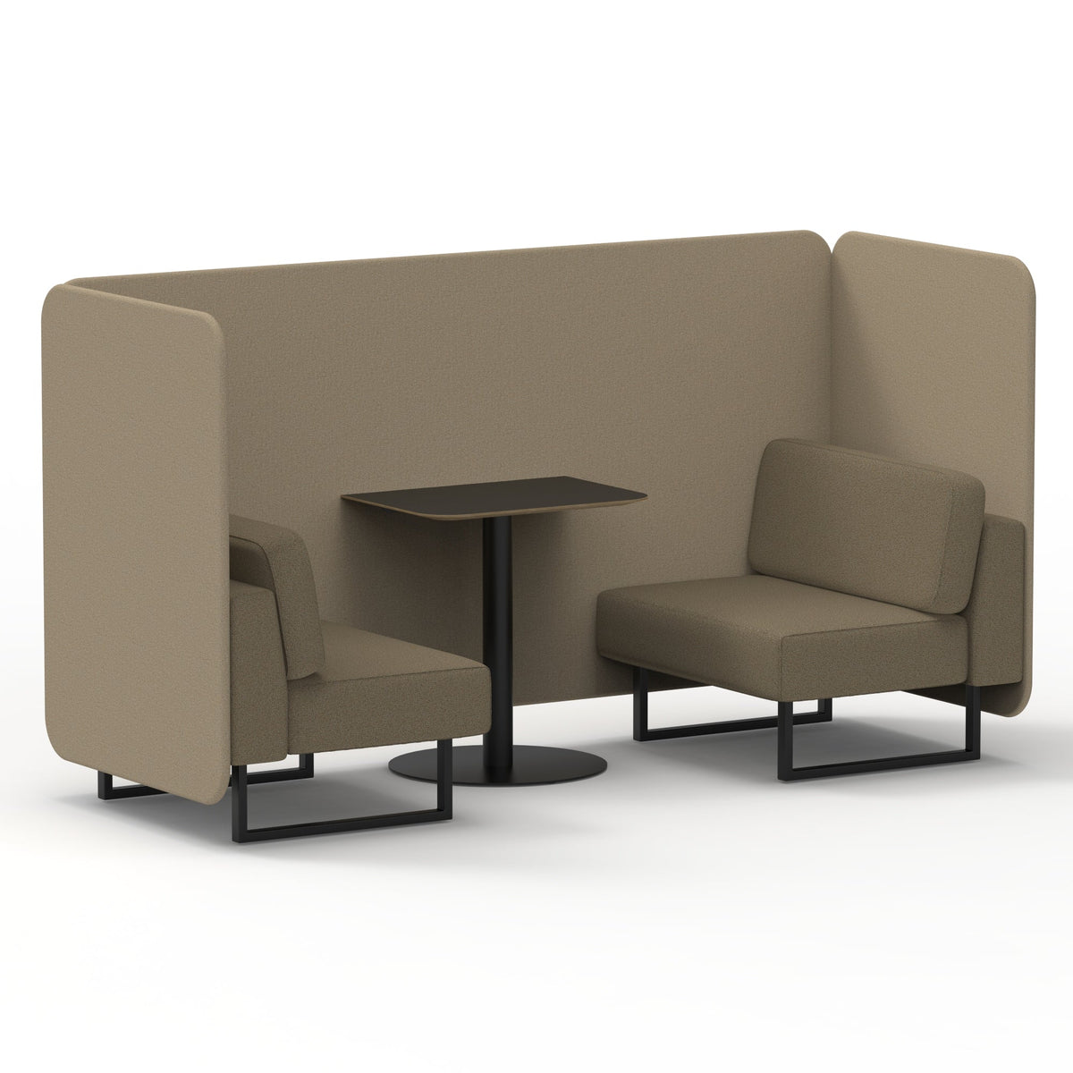 Commercial 2 Seater Privacy Booth – Bench with Black Table – Two Tone – Crib 5 Main Line Flax - Upminster Panels And Bank Sofa Black - Industrious Decor