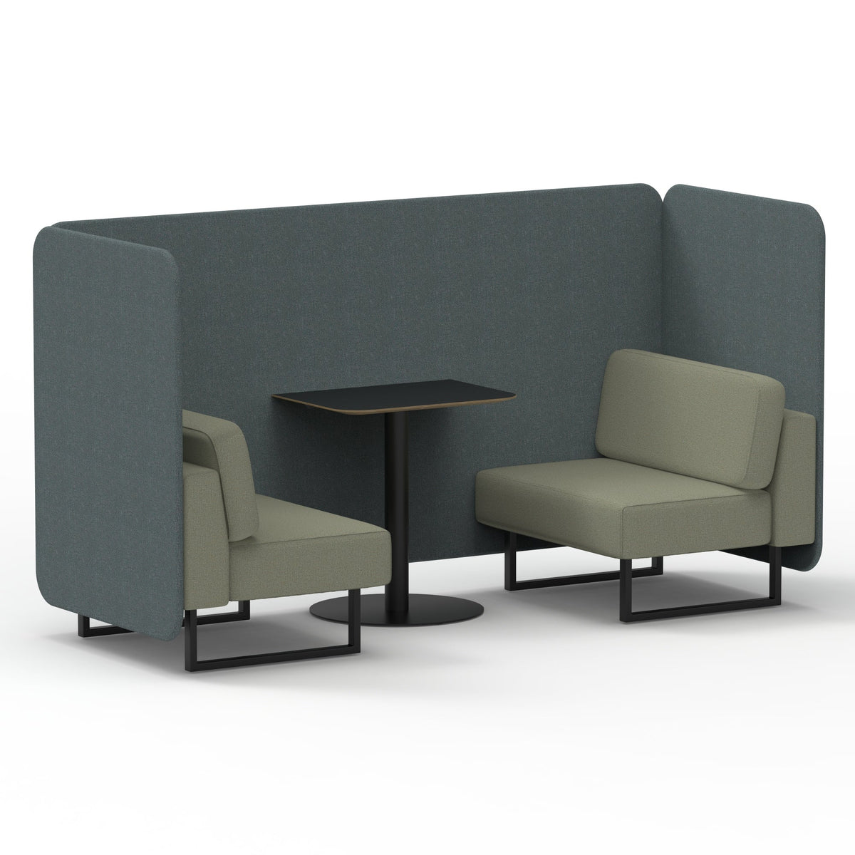 Commercial 2 Seater Privacy Booth – Bench with Black Table – Two Tone – Crib 5 Main Line Flax - Westminster Panels And Newbury Sofa Black - Industrious Decor