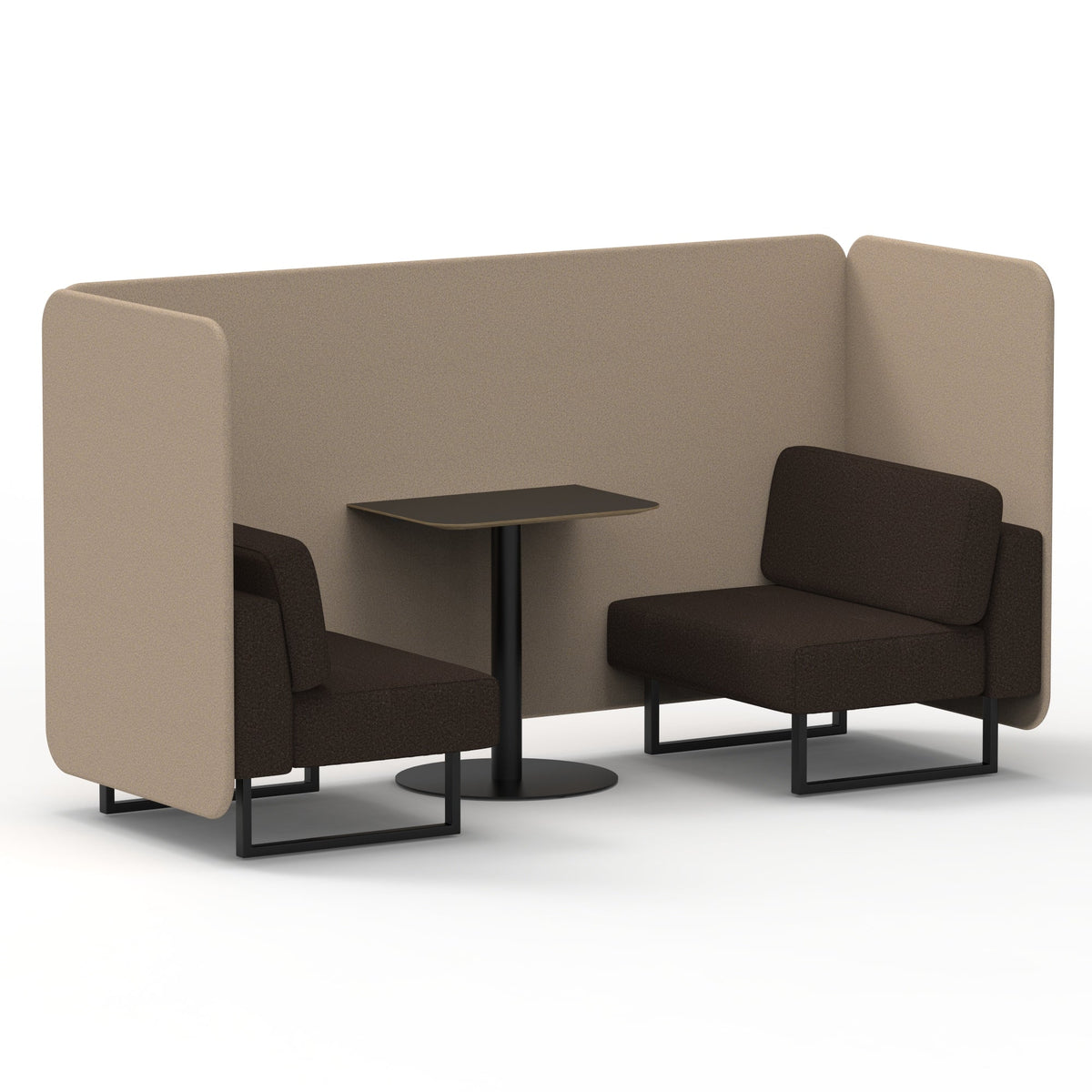 Commercial 2 Seater Privacy Booth – Bench with Black Table – Two Tone – Crib 5 Synergy - Affix Panels And Wed Sofa Black - Industrious Decor