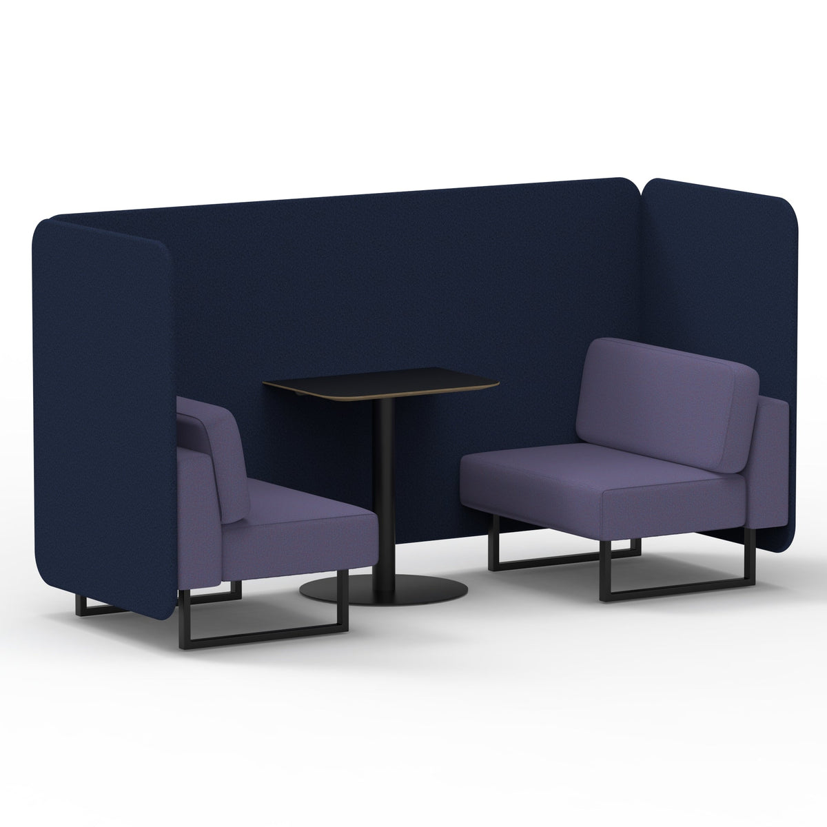Commercial 2 Seater Privacy Booth – Bench with Black Table – Two Tone – Crib 5 Synergy - Alike Panels And Order Sofa Black - Industrious Decor