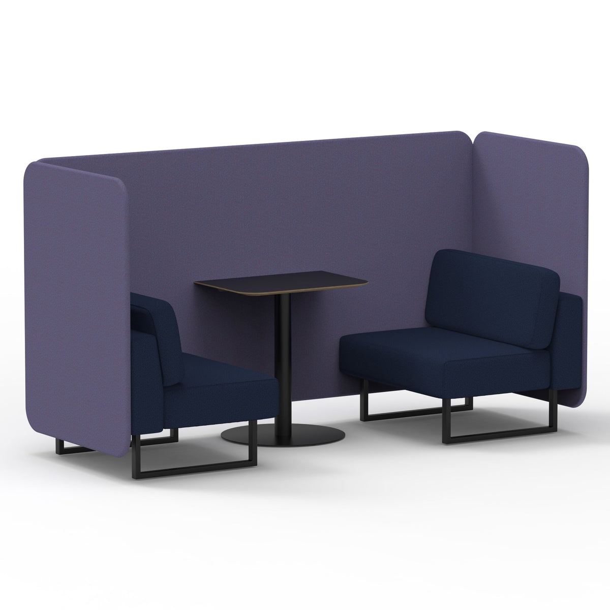 Commercial 2 Seater Privacy Booth – Bench with Black Table – Two Tone – Crib 5 Synergy - Order Panels And Alike Sofa Black - Industrious Decor
