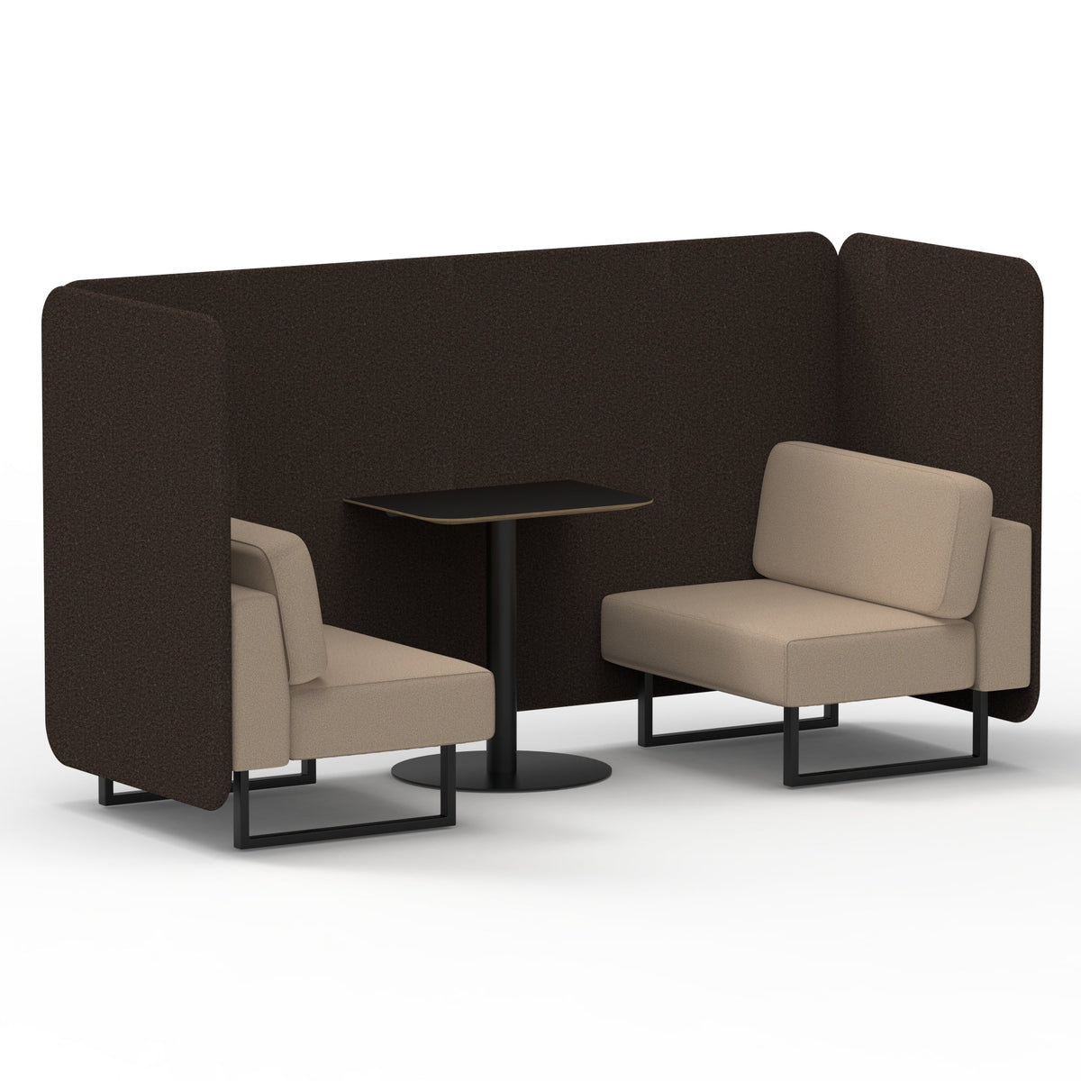 Commercial 2 Seater Privacy Booth – Bench with Black Table – Two Tone – Crib 5 Synergy - Wed Panels And Affix Sofa Black - Industrious Decor